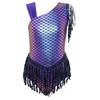 Dívčí třpytivé flitry rybí šupiny leotard mašle na zádech třásně body tanec soutěž party outfit