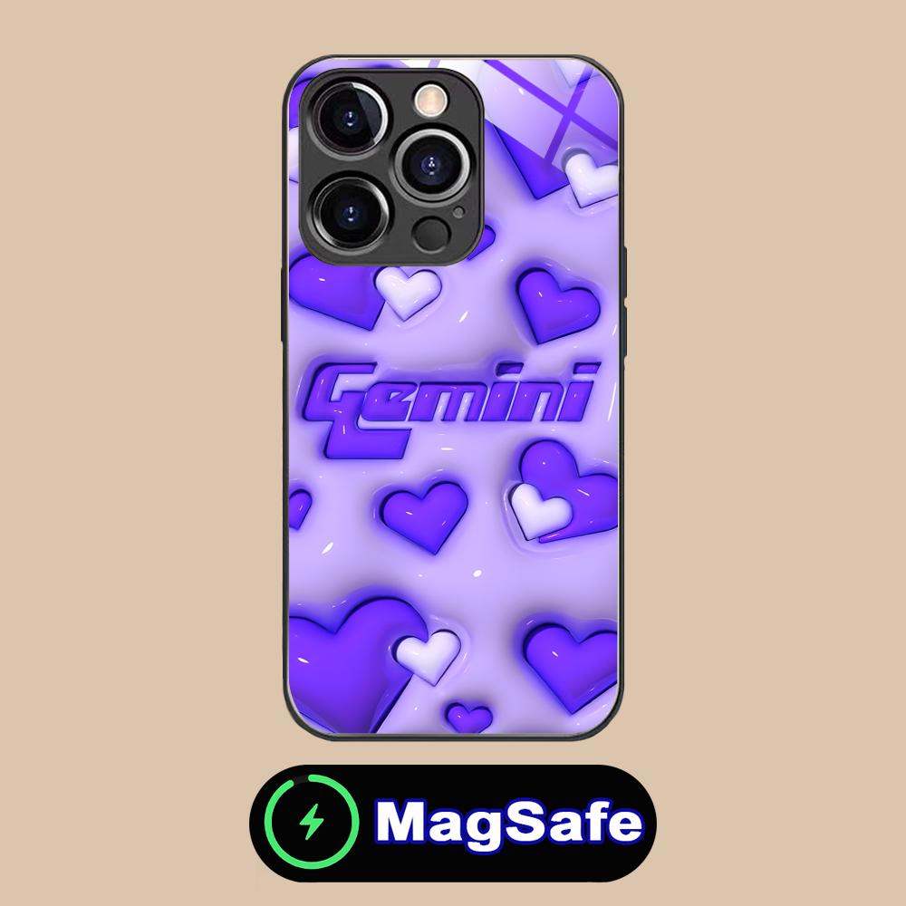 Zodiac Sign Gemini Mobile Phone Case for iPhone 17 16 15 14 13 12 11 Air Pro Max Plus Mini MagSafe Glass Colorful Cover Pretty