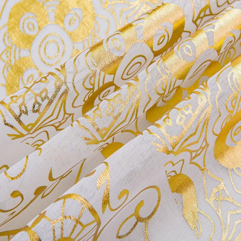 2pcs/set Tulip Gold Foil Sheer Curtains – Floral Semi-Blackout Window Curtains, Rod Pocket Home Decor