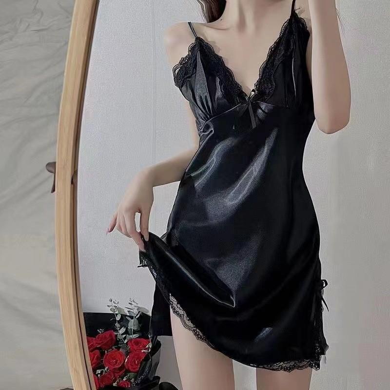 Silklike Satin Chemise For Women With Lace Trim And V Neck For Home Wear