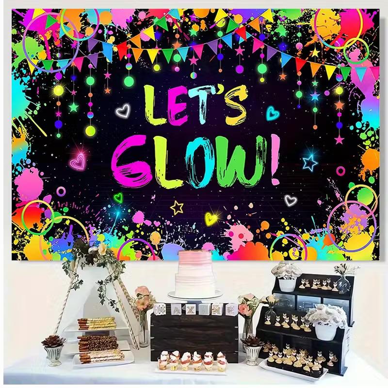 2D Glow in the Dark Party Backdrop for Blacklight Party and Teen Birthday Decor