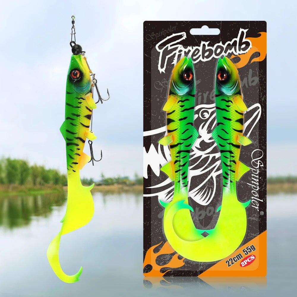 Spinpoler Firebomb Soft Swimbait 17.5cm 22cm Fishing Lure Long Wavy Tail Big Pike Bait Grub Seductive Swimming Action Rig Jig