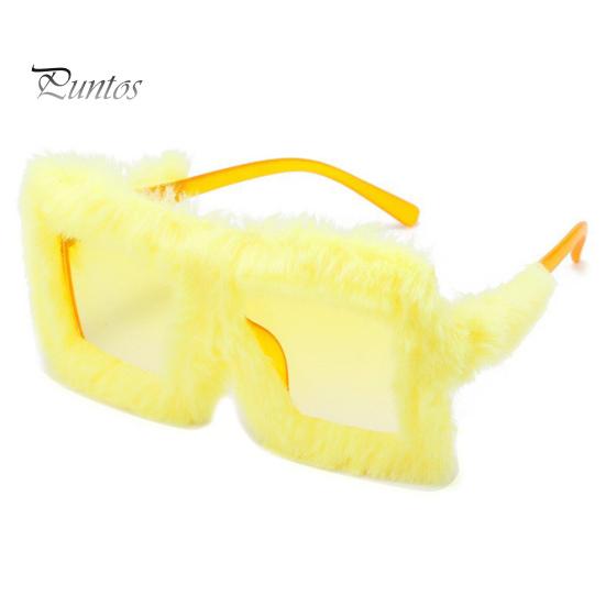 Women Sunglasses Fluffy Plush Trim Oblong PC Frame Anti-UV Sunscreen Eyewear for Club Parties Photography