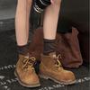 Fashion 2025 Autumn and Winter New High-rise Boots Soft Leather Soft Sole Retro Women's Short Boots Work Boots