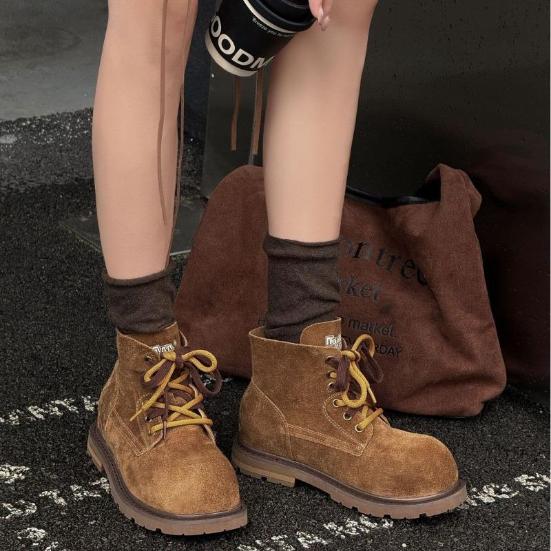 Fashion 2025 Autumn and Winter New High-rise Boots Soft Leather Soft Sole Retro Women's Short Boots Work Boots