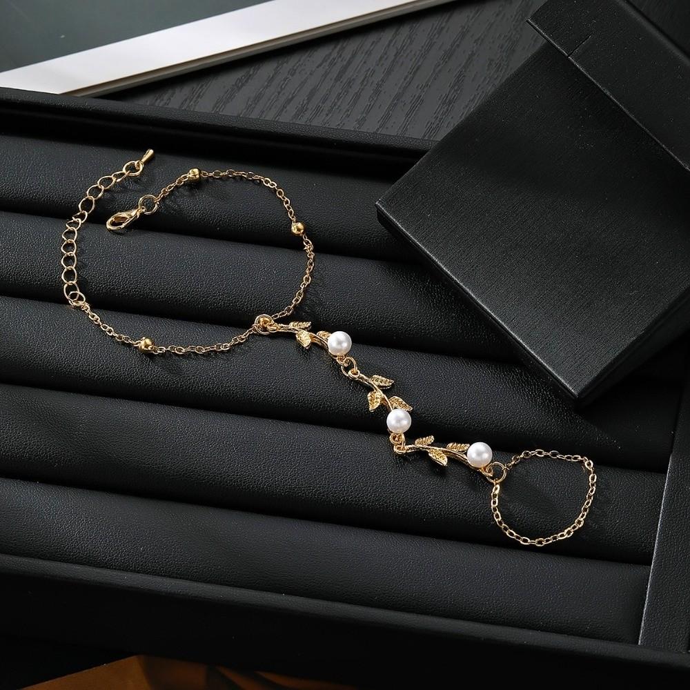 Starfish Chain Ring Bracelet Gold Color Flower Pearl Bracelet Finger Bracelet Jewelry Accessories