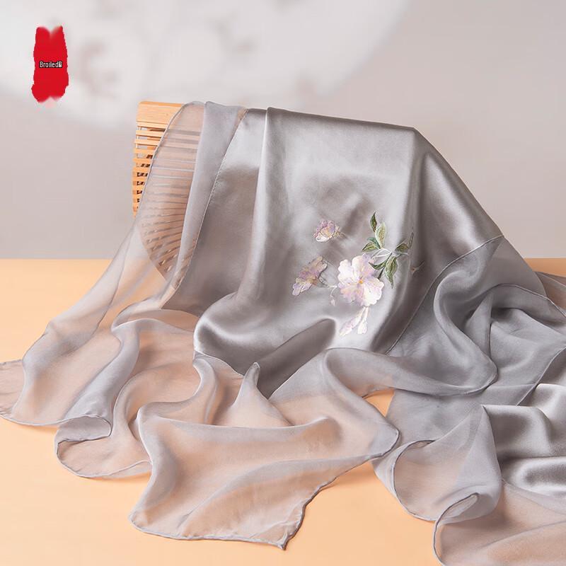 Zhijinlou Hand-Embroidered Su Embroidery Mulberry Silk Scarf & Shawl