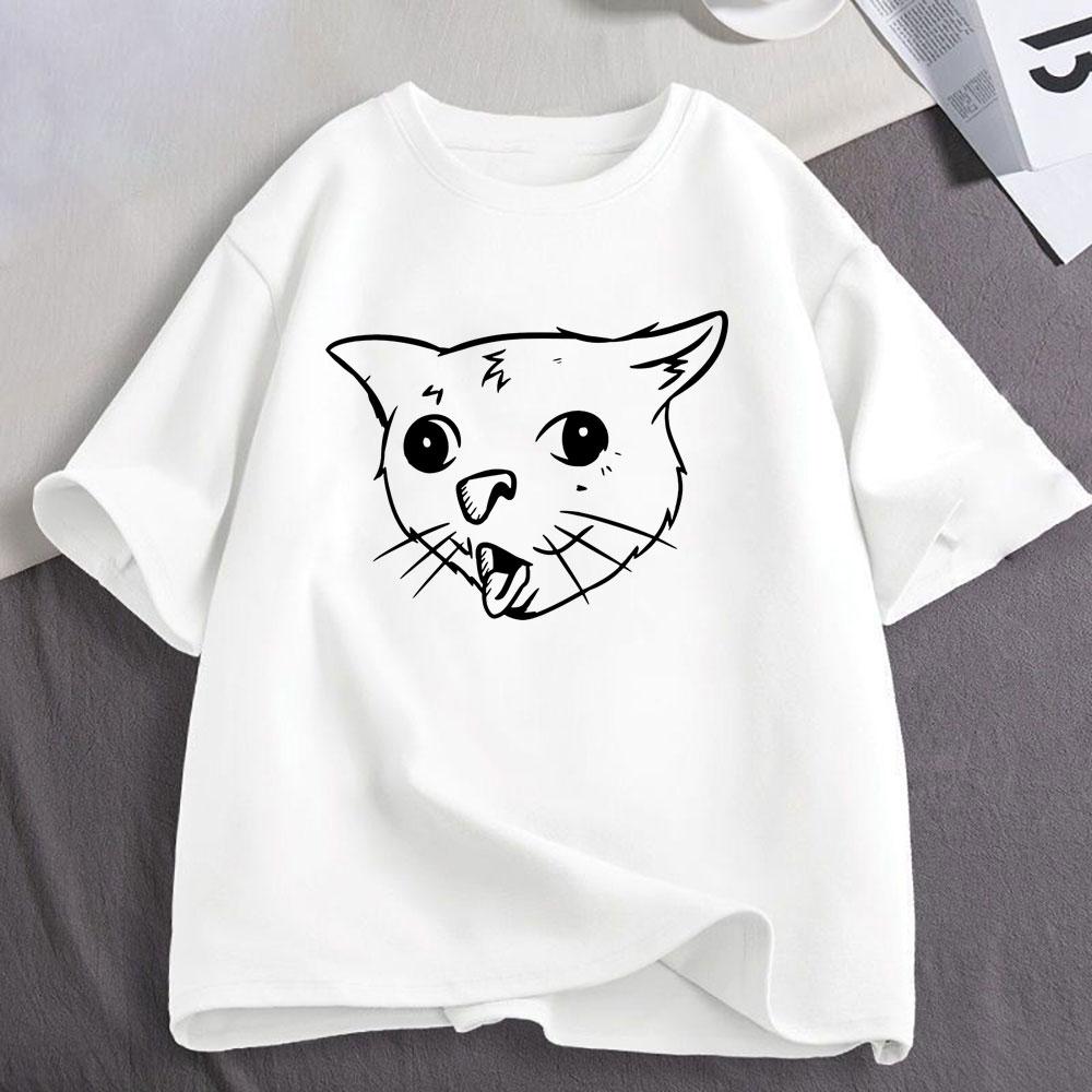 Coughing Cat Funny Meme Graphic T Shirts Unisexs Unisex Clothing Fashion Cotton Casual Oversized Short Sleeve Tshirts Streetwear