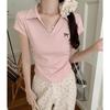 Front Shoulder Sweet Casual Versatile Short-sleeved T-shirt Women's Summer Fashion College Style POLO Collar Student Top Tide