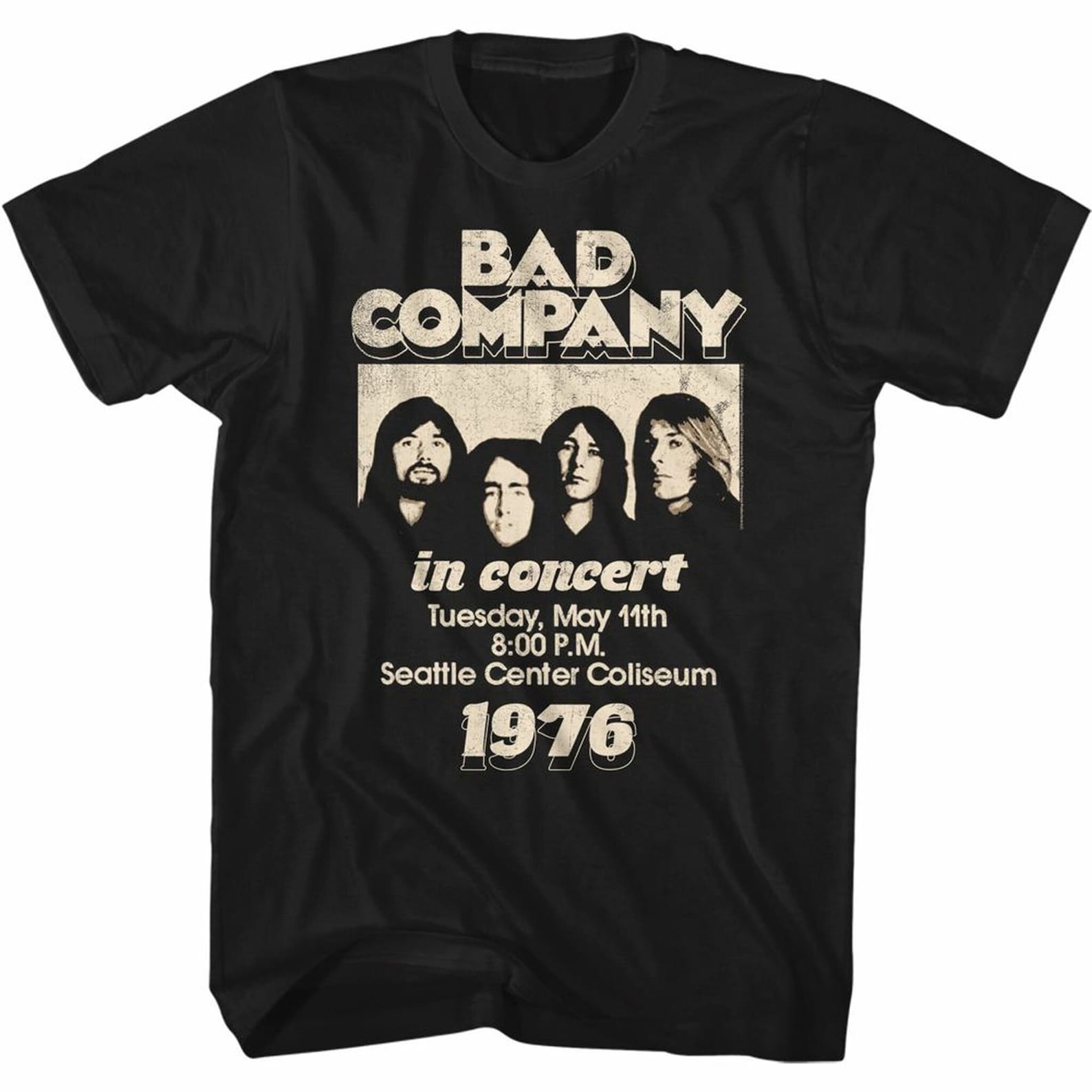 Bad Company In Concert 76 Black Adult T-Shirt L