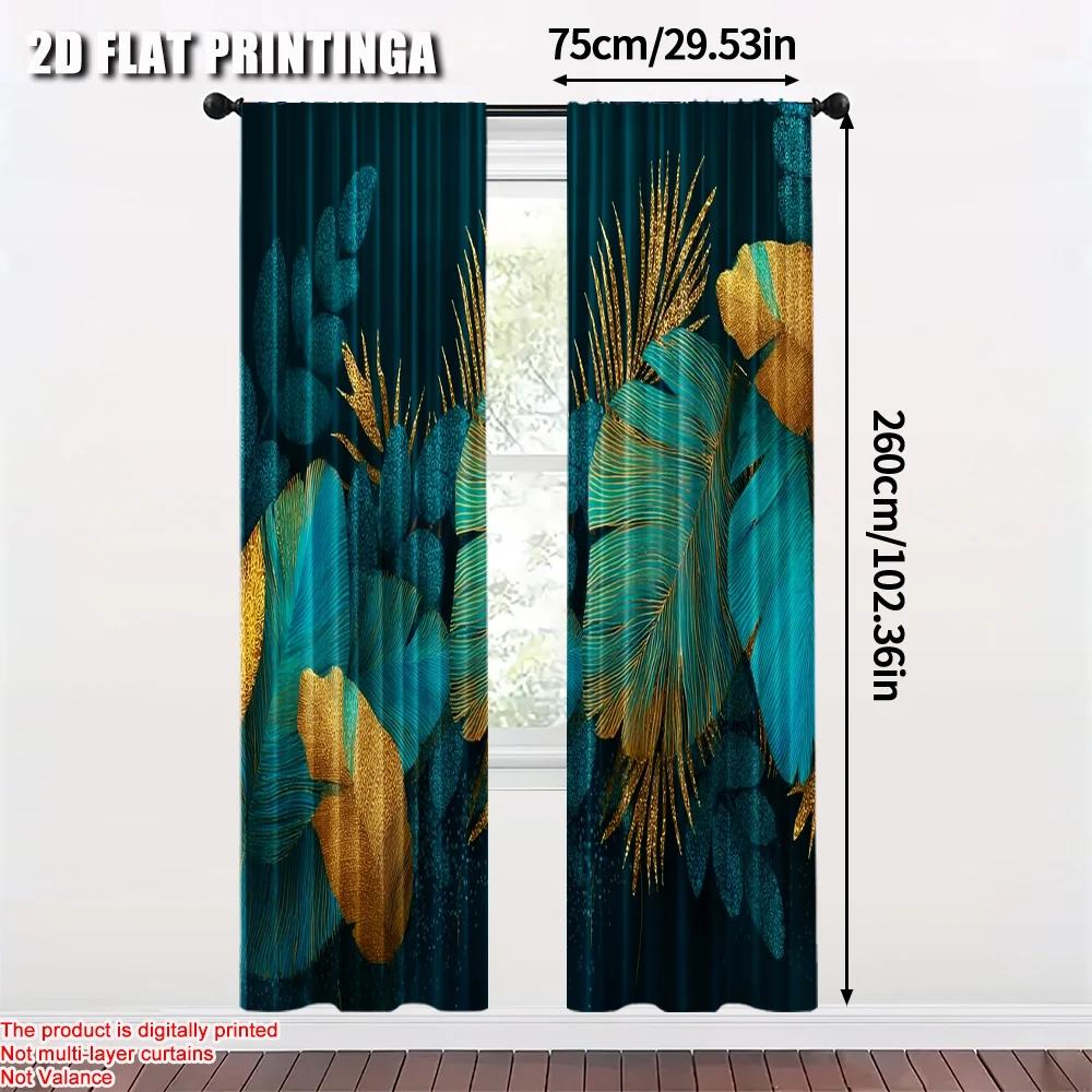 Flat Printing Window Treatment Curtains Tropical Leaves Versatile Polyester Without Electricity Spring Party Curtain Set Of 2 Made Washable