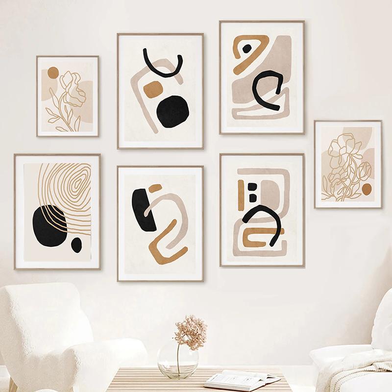 

Минималистичный бохо, бежевая линия, Радуга, холст, картина, настенный художественный постер и принты для украшения гостиной, домашний декор, изображение