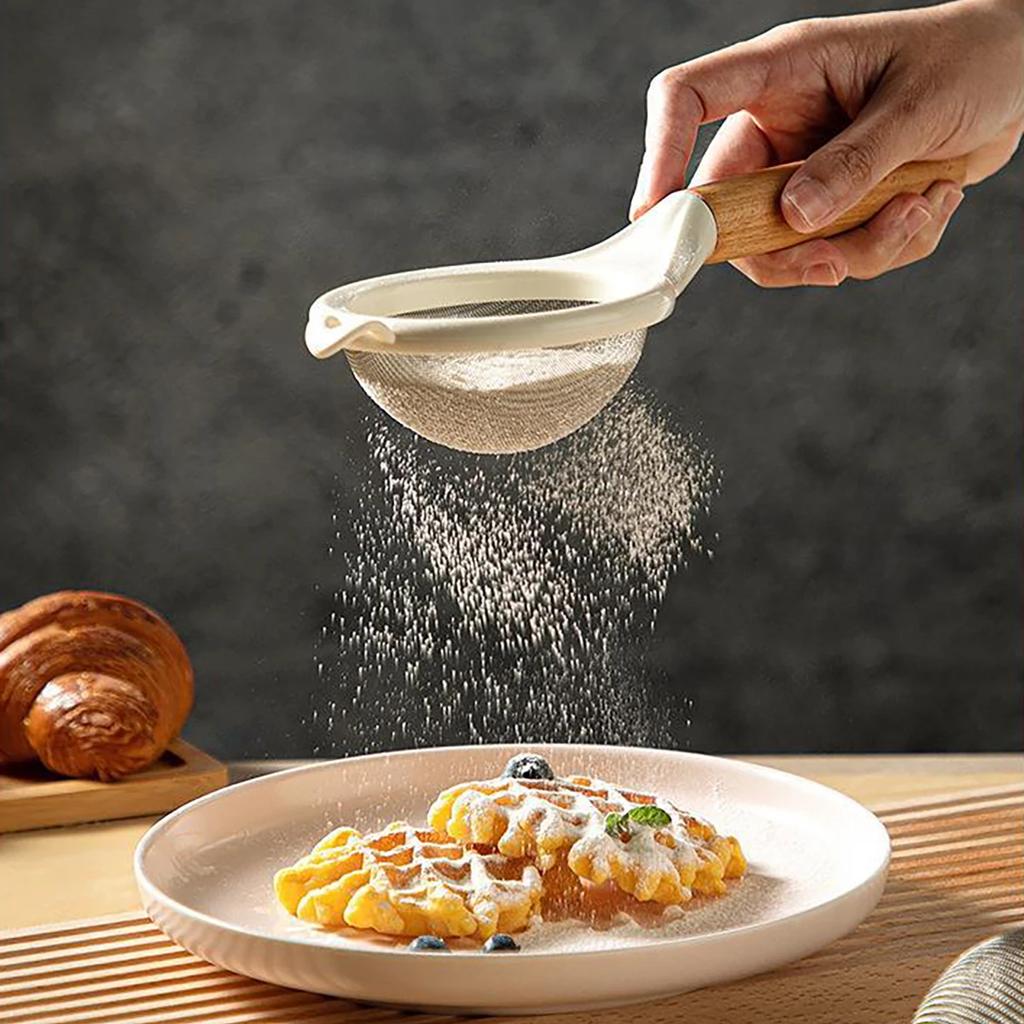 1Pc Stainless Steel Filter Screen Mesh Flour Sieve with Wooden Handle Baking Tools Sugar Powder Sieve Soybean Milk Filter Screen