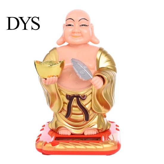 Solar Pulverisierte Buddha-Statue Klappklapp-Topf Schwing-Spielzeug Auto Heim-Büro-Ornament beige
