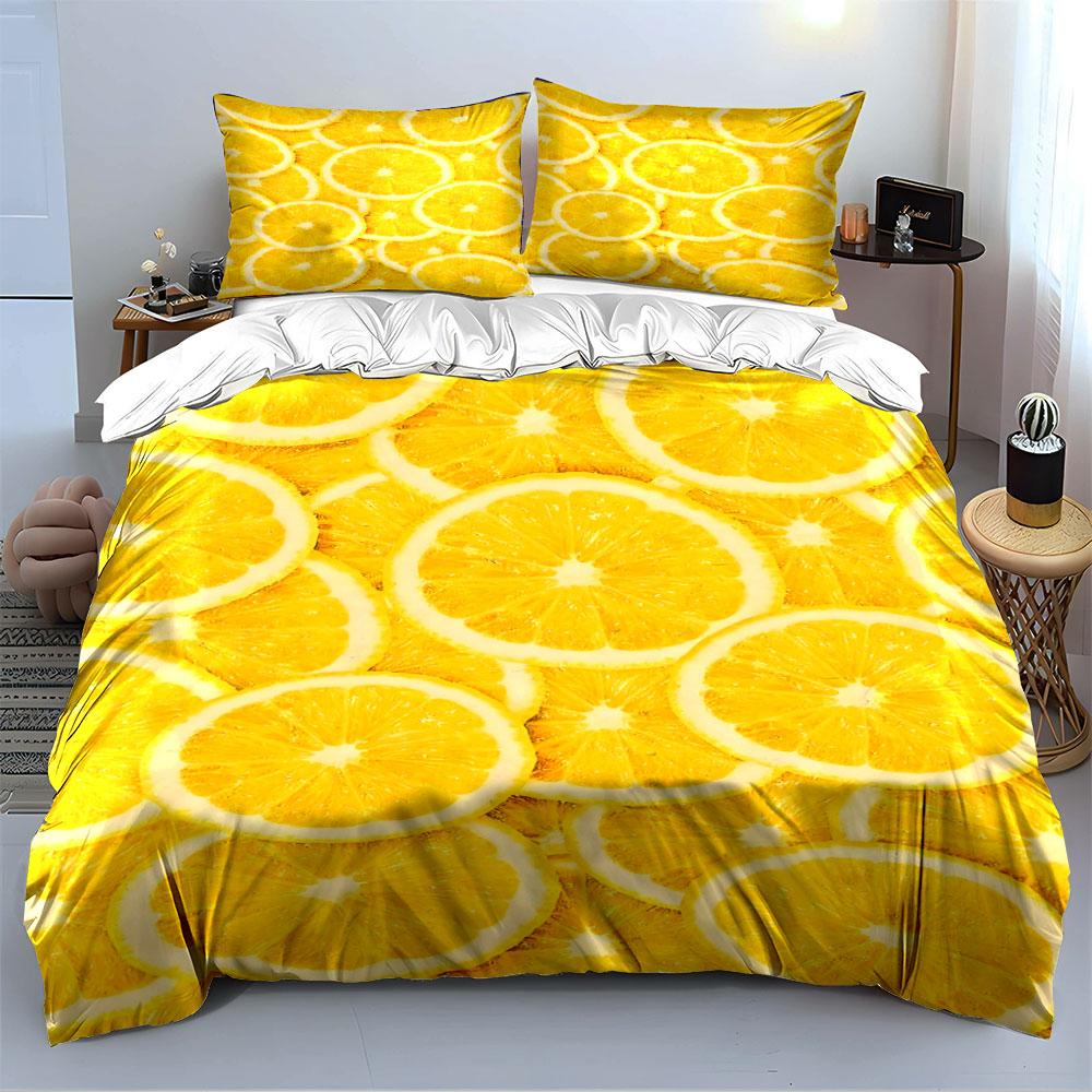 Bright Lemon Slices Pattern Bedding Duvet Cover Set (1*Duvet Cover 2*Pillowcases, without duvet insert)