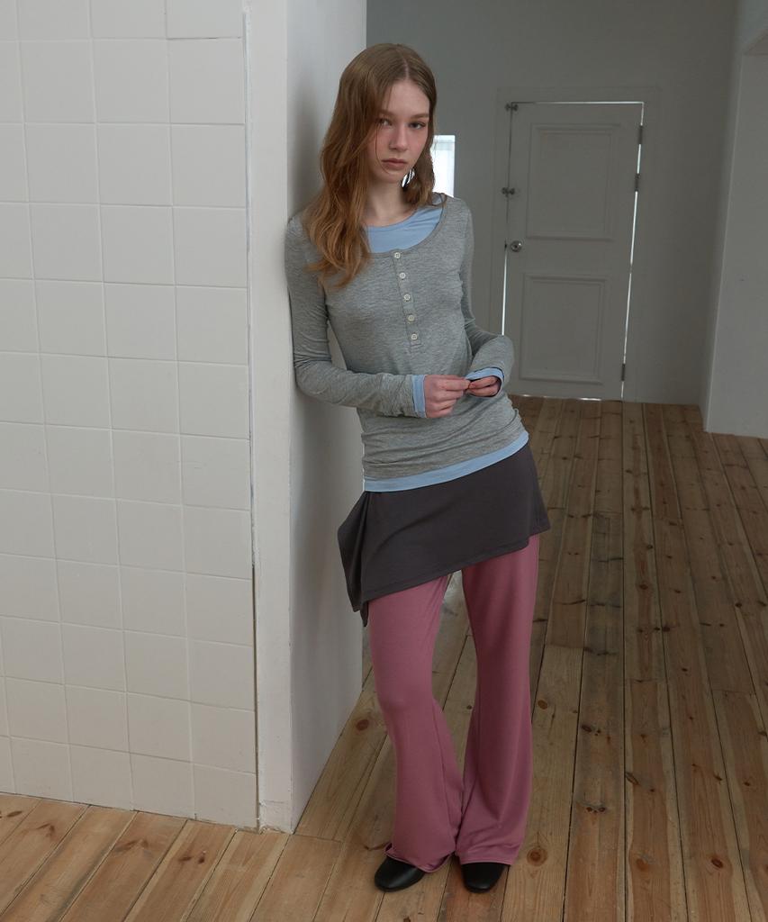 PISCESS Color Block Layered Long Sleeve Tee_Gray