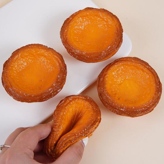 Realistic Egg Tart Squeeze Toy Soft Bouncy Portuguese Tart Fidget for Stress Relief Cute Dessert-Themed Decompression Gadget Fun Novelty Gift for Kids