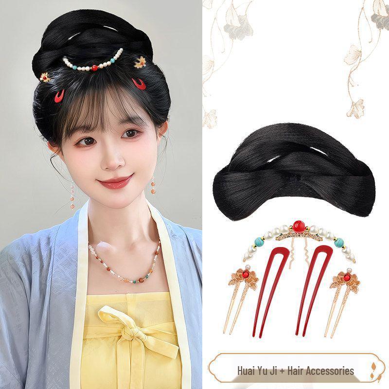 Ming Dynasty Hanfu Clip-in Hair Bun: Silk Wig for Ancient Costume Hairstyles