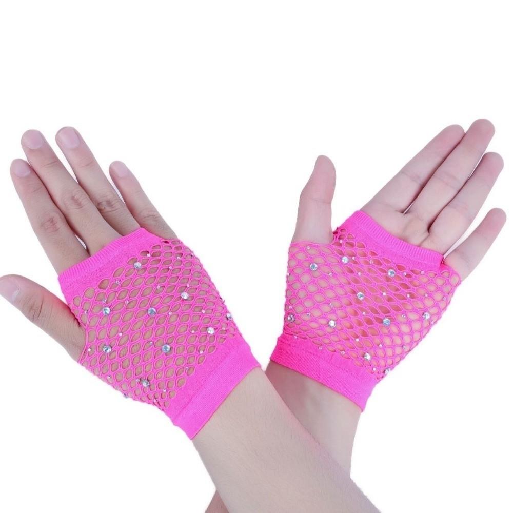 Elastic Rhinestone Gloves Shiny Long Gloves Short Fishnet Fingerless Gloves Women's Fashion