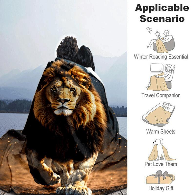 1pc Lion Printing Lightweight Flannel Blanket, Comfortable and Warm Blanket, for Camping Sofa Bed and Couch Office, Suitable for Gift Blanket