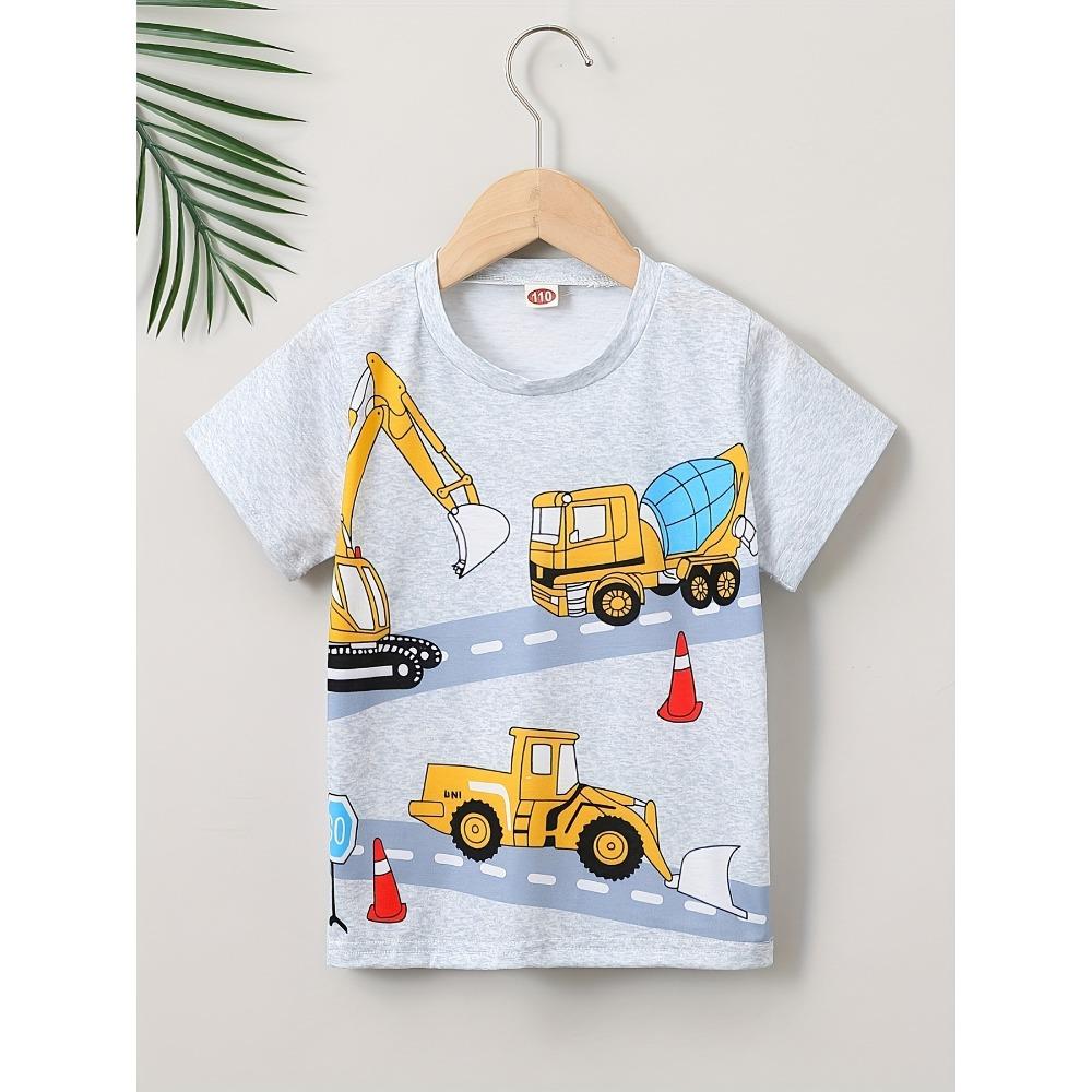 Children's T-Shirt Kids Clothes Cartoon Excavator Graphic T Shirts Short Sleeve Boys Summer Clothes O-Neck Toddler Boy Clothing