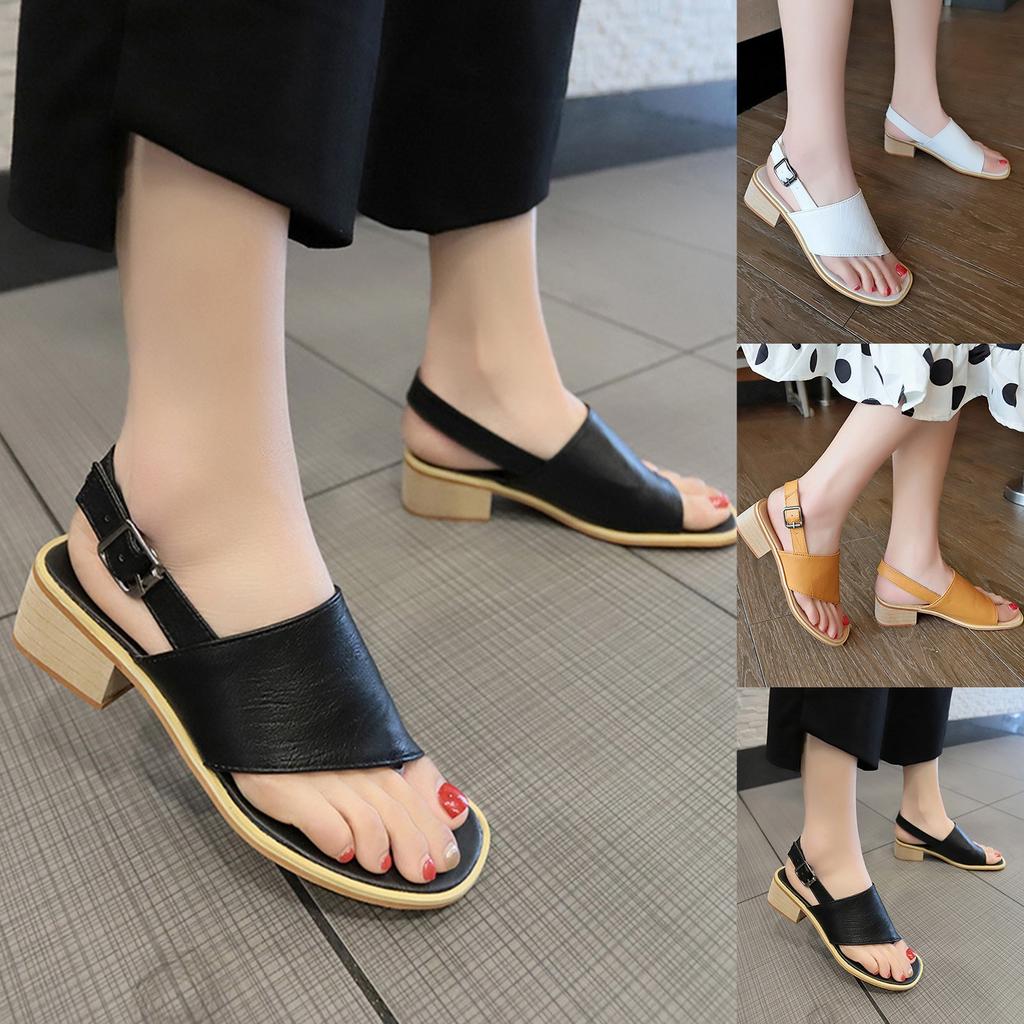 Fashion Large Size Belt Buckle Solid Color Flip Flops Thick Heel Sandals