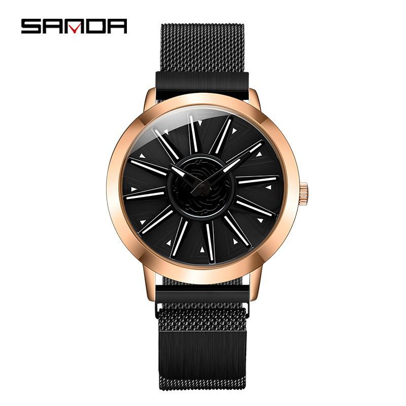 Sanda Men's Creative Rotating Quartz Wristwatch with Mesh Strap