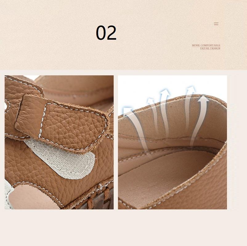 Gladiator Summer Sandals Women's Big  Woman Real Leather Sandals Ladies Patchwork Strap Non-slip Flats