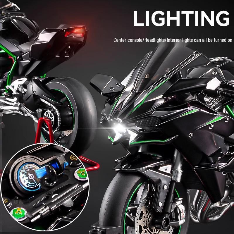 XLG Key Start 1:6 Kawasaki H2R Motorcycle Model with Ignition, Spray, and Sound Effects.