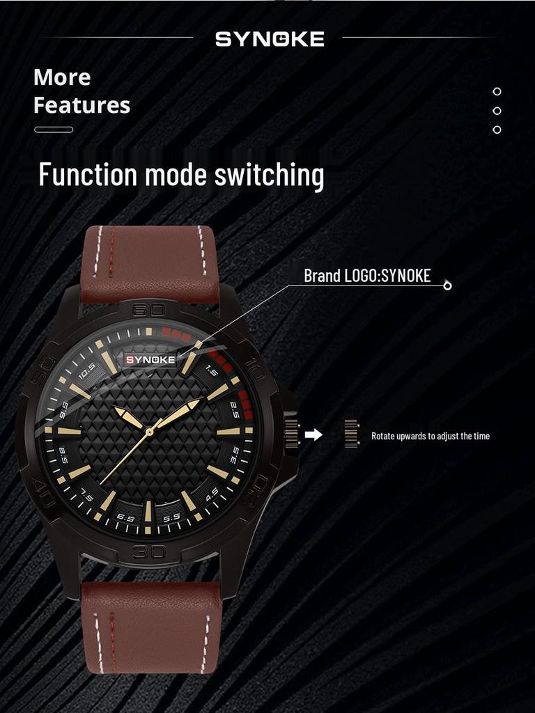 SYNOKE Retro Men's Quartz Watch, Alloy Case, Leather Strap - Fashion Sport Wristwatch, Ideal Student Gift