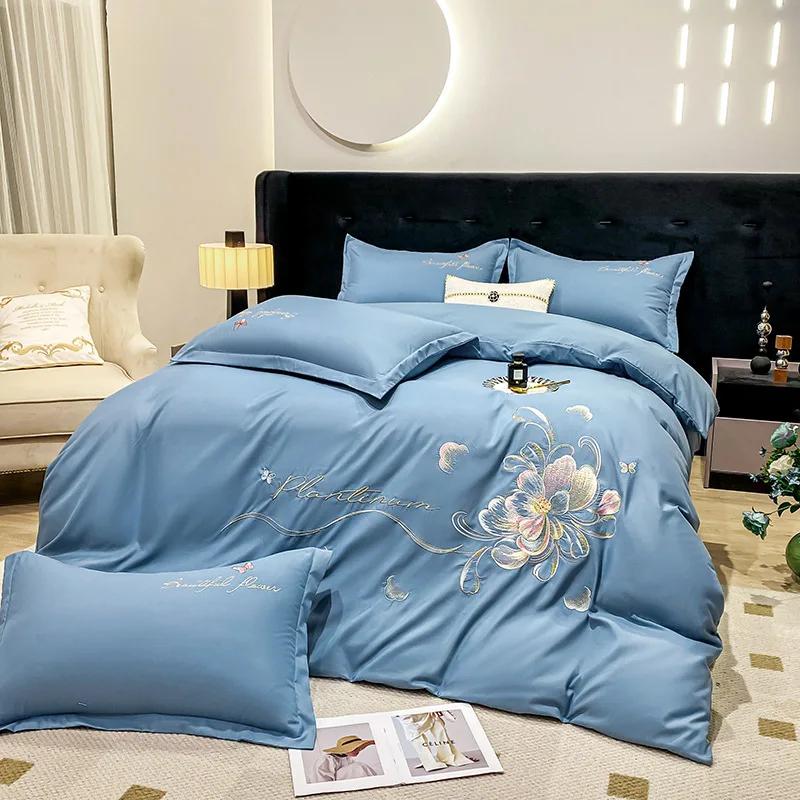 New Class a High Precision Cotton Brushed Embroidery Four-Piece Set Pure Cotton Bed Sheet Duvet Cover