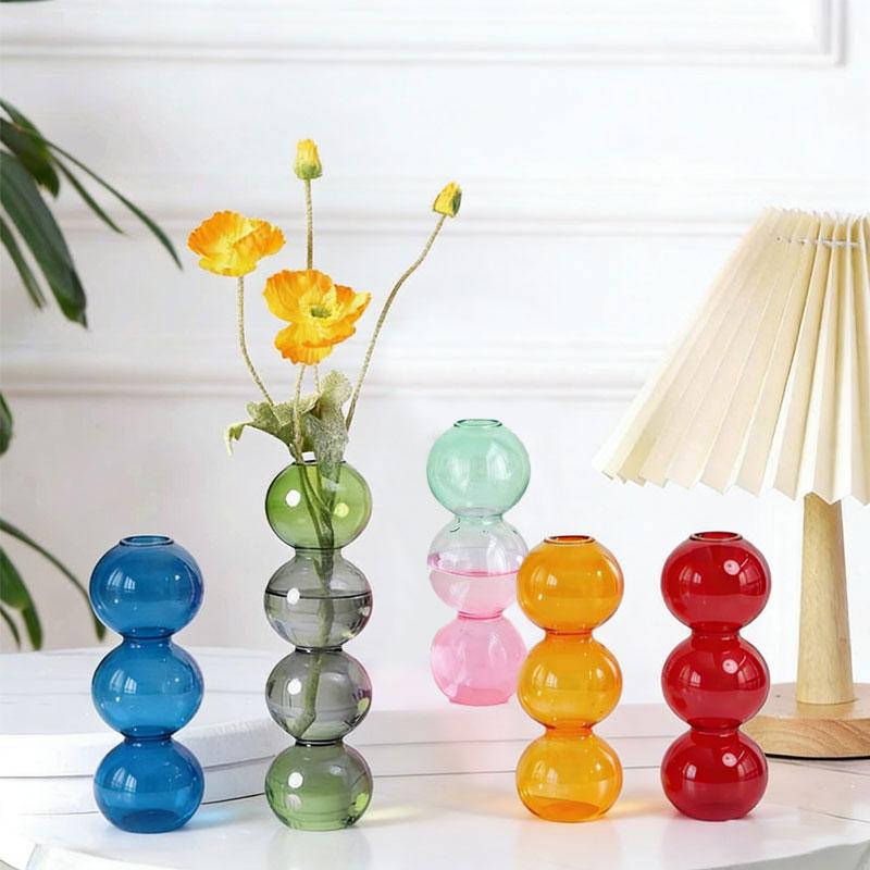 1Pc Glass Vase Hydroponics Desktop Ornaments Crystal Ball Bottle Creative Art Flower Ware Home Decor Colorful Ins