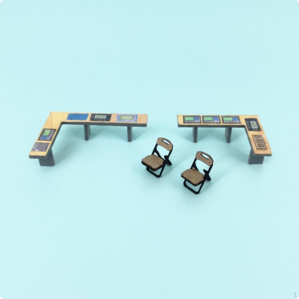 Miniature Console Desk with Chair HO Scale Control Panel Model LShaped for Diorama