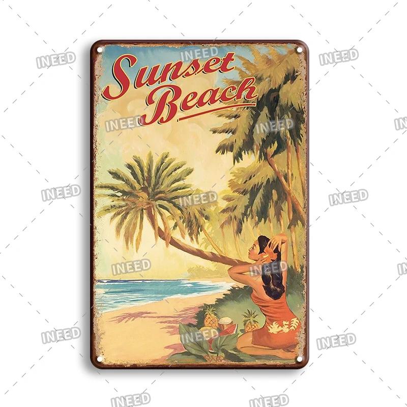 Funny Aloha Tiki Bar Tin Sign, Vintage Beach Bar, Pub Art, Wall Decor, Metal Plate, Retro Hawaii Beauty, Iron Painting Signs