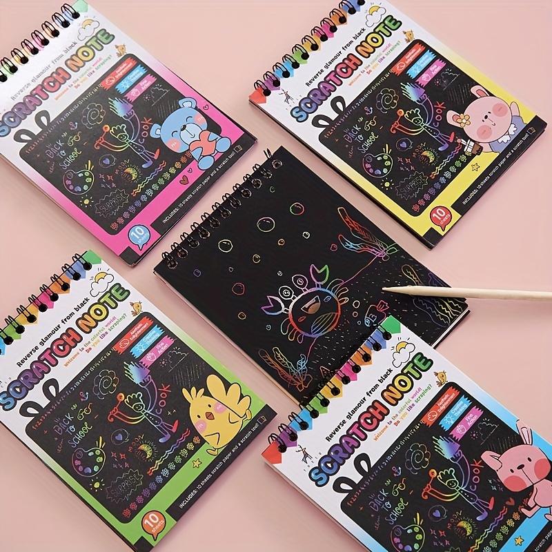 4 Books Rainbow Scratch Paper Art Notebooks Scratch Note Pads Rainbow Black Scratch Off Note Sheet for Boys Girls Birthday Gift
