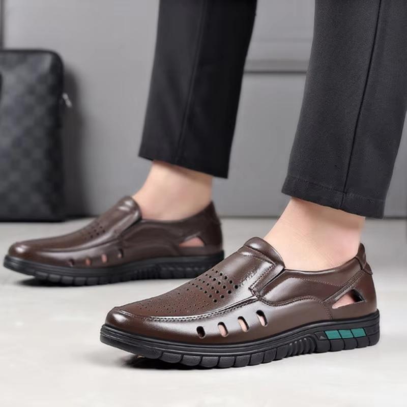 Męskie sandały z prawdziwej skóry Perforowane buty Codzienne Oddychające Odporne na zużycie Antypoślizgowe Cool Trend Męskie buty sportowe Biznesowe