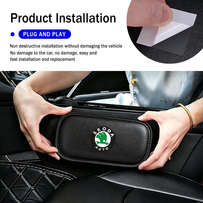 EJIT2 For Skoda Car Interior Leg Knee Rest Pads Leather Cushion Octavia Superb RAPID FABIA KAMIQ KAROQ KODIAQ YETI