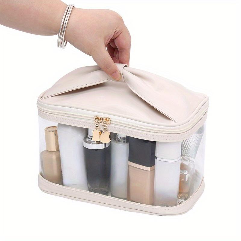 

1Pc Women Girls Portable Makeup Bag with Bowknot Design, Clear Window Large Capacity Travel Cosmetic Storage Organizer белый