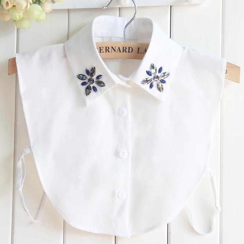 Fashion Chiffon Shirt False Collar for Women Fake Collar Lapel Blouse Women Beads Detachable Collar Lapel Button Decoration