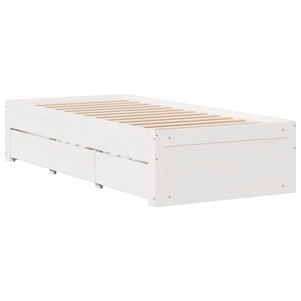 Solid Wood Bed with Shelf Without Mattress White 90 x 200 cm Pine