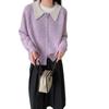 Spring New Loose Contrasting Color Double Zipper Sweater Jacket Soft Waxy Temperament Versatile Lapel Knitted Cardigan Women