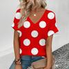 Summer Polka Dot T-shirt 3D Printed Fashionable Women's V-neck