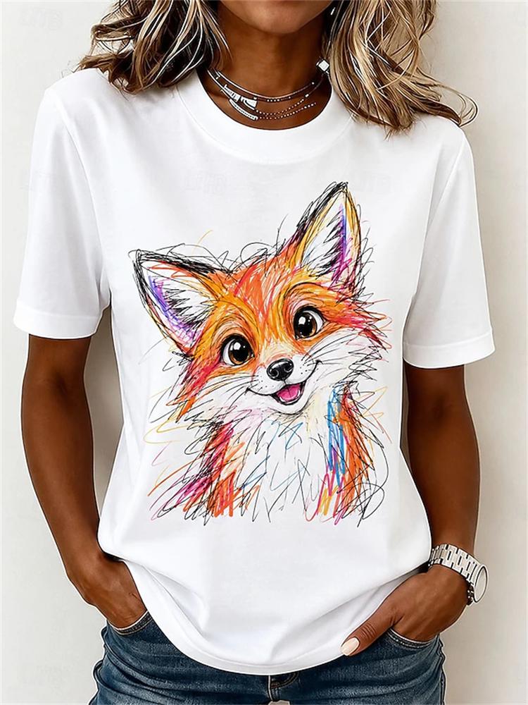 New Women's Streetwear Short-Sleeve T-Shirt Minimalist-Style Graffiti Pig Print Top Stylish and Comfortable Short-Sleeve Shirt