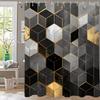 1Pc Black And Gold Geometric Print Shower Curtain Partition Privacy Hanging Curtain With 12 Hooks Multiple Size Machine Washable