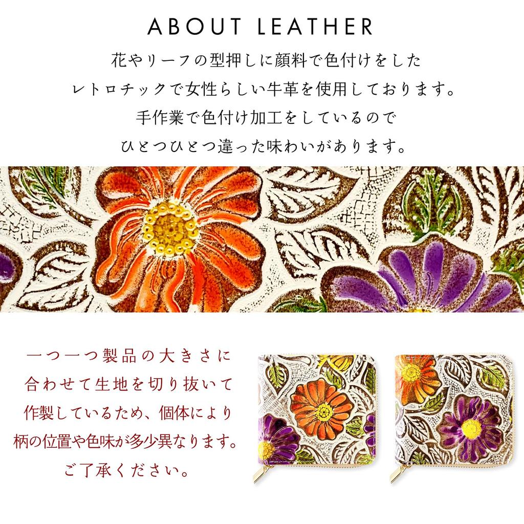 Carteira Bifold Feminina Tendência Yamagishi, Couro Genuíno de Vaca, Zíper Redondo, Compacta, Estampa Floral de Alta Qualidade, Embossada Floral Retrô,