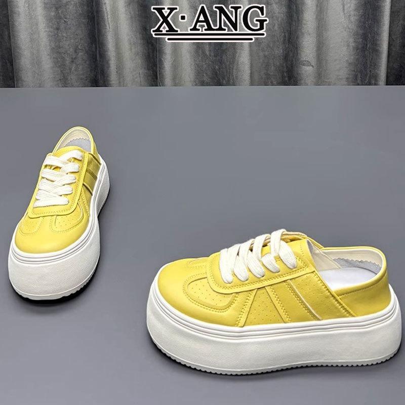 Cowhide version thick-soled heightening little white shoes children's versatile board shoes spring and summer new two-wear casual single shoes