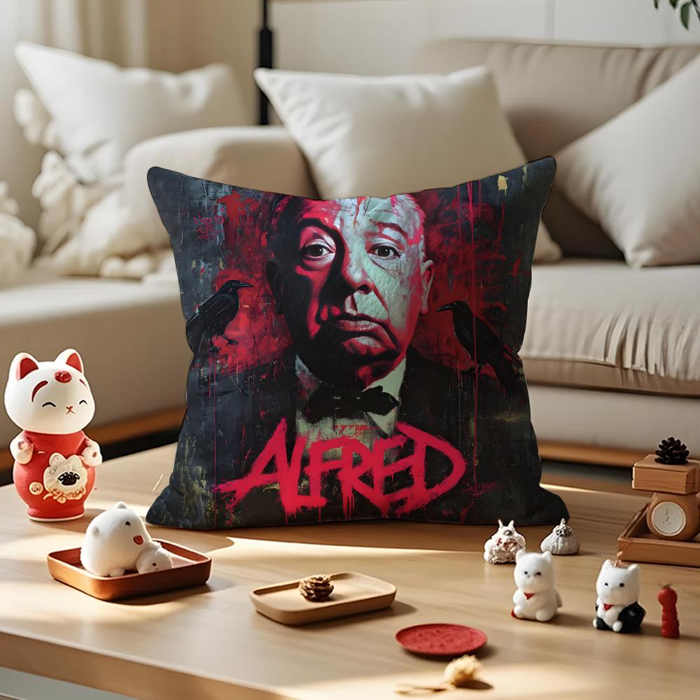 Alfred Hitchcock Cushion Cover Anti-dustmite Pillowcase Invisible Zipper Silky Short Plush Sofa Cushion Cover