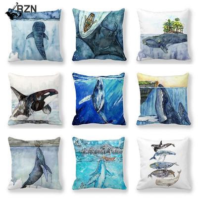 Aquarell-Wal-Kissenbezüge, Polyester, ozeanblau, Seefisch, dekorative Kissenbezüge, 45 x 45 cm, für Sofa, Couch, Wohnzimmer, Dekoration