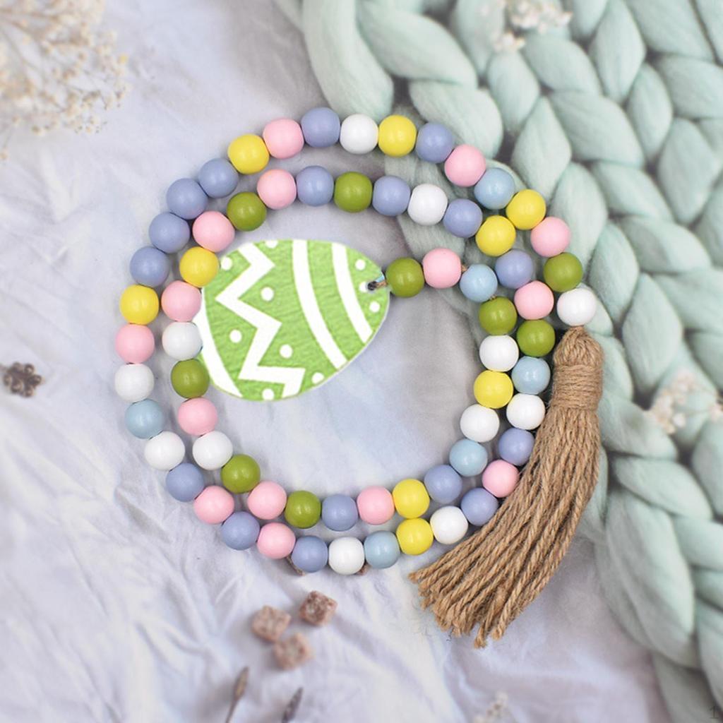 Bead Garland Easter Wall Hanging W/Tassels Handmade Spring Beads for Farmhouse Tiered Tray Country
