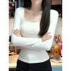 Cotton Brushed Thermal Fleece U-neck Slim Fit Drop Shoulder Base Layer Top for Women - Long Sleeve Autumn/Winter T-shirt